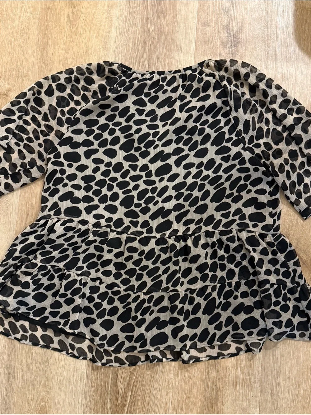 LOFT Black & Taupe Animal Print Ruffle Peplum Blouse - Picture 2 of 5